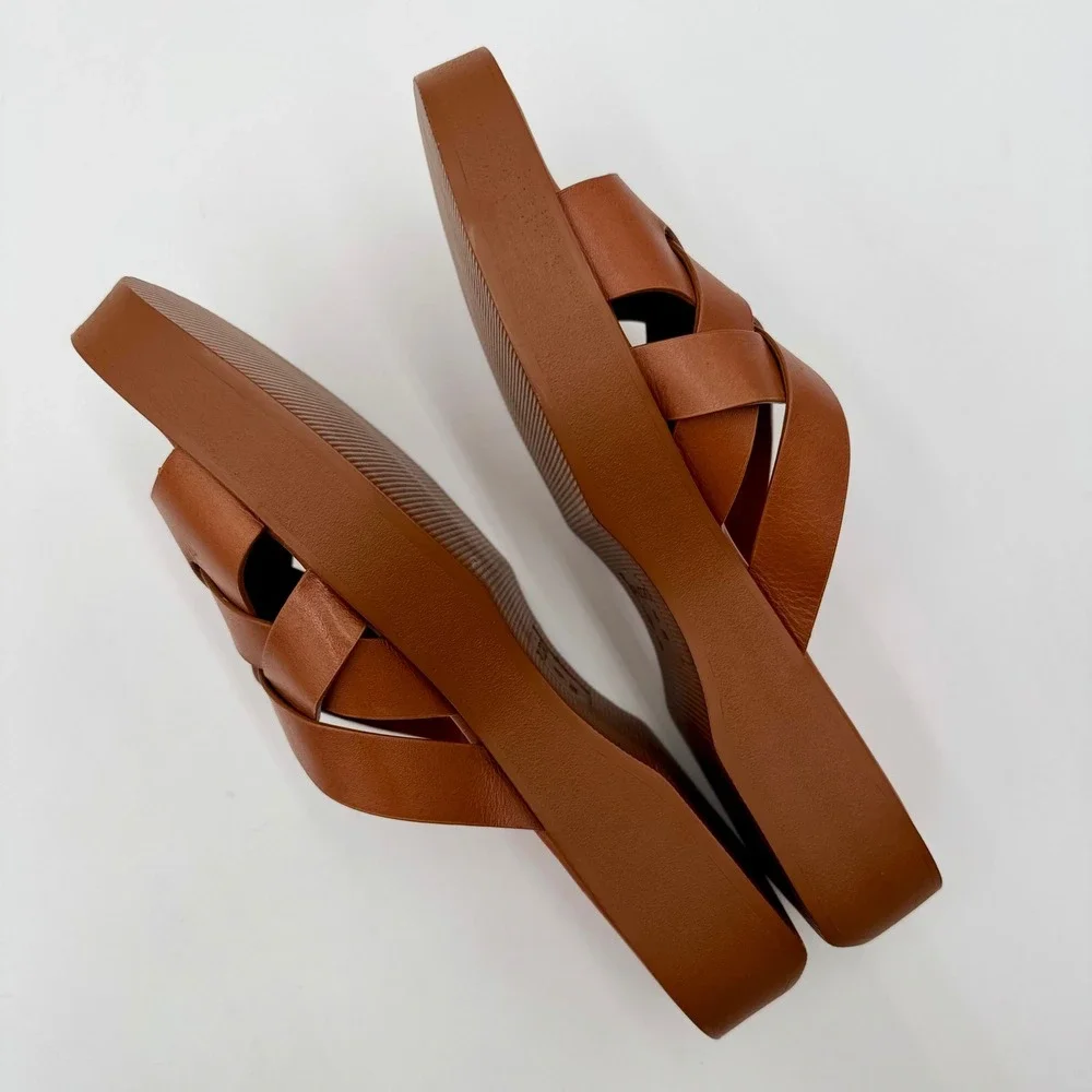 Pilcro Anthropologie Woven Slide Sandals Platform Women 40 EU 9 US Brown Leather